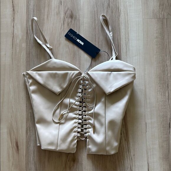 Fashion Nova Tops - Fashion Nova Cream Leather Bustier corset top